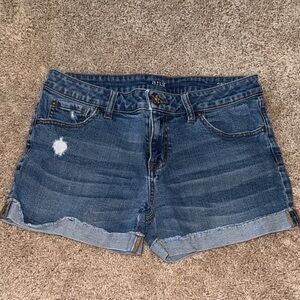 a.n.a Distressed Rolled Hem Dark Blue Denim Shorts